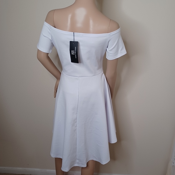 Sarin Mathews Womens Small Off The Shoulder High Low Cocktail Skater Dress - Picture 6 of 12